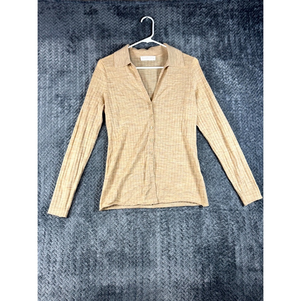 Abercrombie & Fitch Top Womens Small Beige Ribbed 100% Merino Wool Button Up
